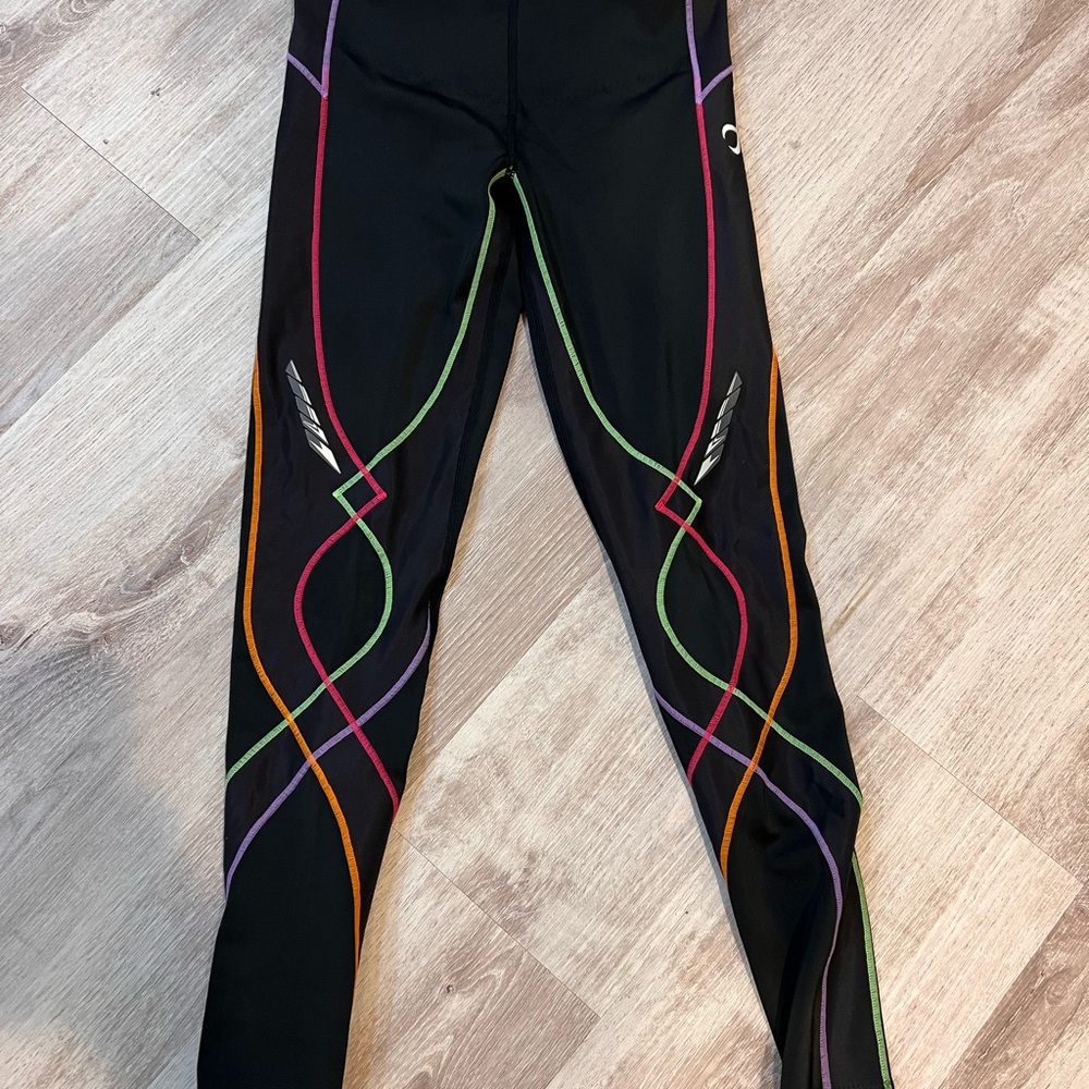 CW-X Black Compression Leggings with Multicolor Stripes